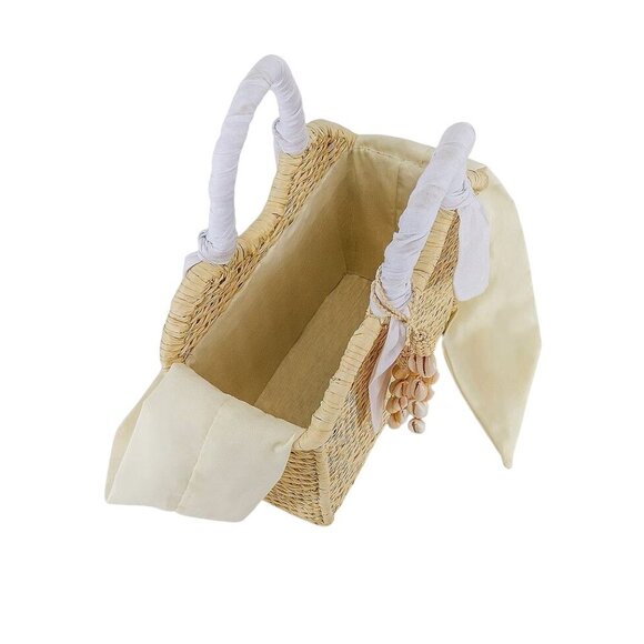 SENSI STUDIO Mini Handbag With Seashell Charm in Natural White New Beach Straw - Picture 3 of 8